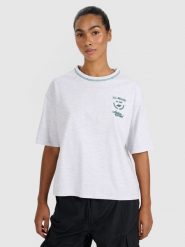 4F T-shirt oversize z nadrukiem damski - szary XL. Szare koszulki sportowe damskie 4F, uniwersalny, bez wzorów, z bawełny, bez ramiączek. W wyprzedaży za 49.99 zł.