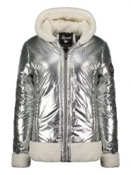 Geographical Norway Kurtka zimowa "Babylouno" w kolorze srebrnym rozmiar: XL. Szare kurtki damskie Geographical Norway, na zimę, xl, z aplikacjami, z puchu, bez kaptura. Za 227.85 zł.