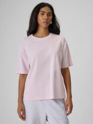 4F T-shirt loose z nadrukiem damski - różowy L. Czerwone t-shirty damskie 4F, l, bez wzorów, z bawełny, bez kołnierzyka. Za 59.99 zł.