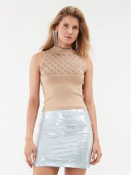 Guess Sweter W3YR26 Z37K0 Beżowy Slim Fit. Brązowe swetry klasyczne damskie Guess, xl, z wiskozy, bez kołnierzyka. Za 229.99 zł.