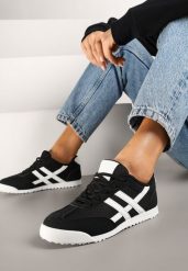 Czarne Sneakersy na Płaskiej Podeszwie z Geometrycznym Wzorem Rivmi. Czarne obuwie sportowe damskie Renee, z jeansu, bez zapięcia. Za 74.99 zł.