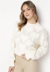 Jasnobeżowy Sweter w Serca o Klasycznym Fasonie ze Ściągaczami Biriet. Brązowe swetry klasyczne damskie Born2be, m, z bawełny, bez kołnierzyka. Za 89.99 zł.