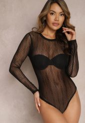Czarne Body z Siateczki Zdobione Połyskującymi Paskami Livanna. Czarne body i gorsety Renee, z aplikacjami. Za 44.99 zł.