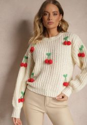 Jasnobeżowy Sweter ze Ściągaczami w Wisienki Ventinnia. Brązowe swetry klasyczne damskie Renee, na jesień, m, z jeansu, bez kołnierzyka. Za 159.99 zł.