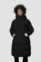 BLAUER Czarny damski płaszcz Lena Raincoat Long Jackets. Czarne płaszcze damskie Blauer USA, s, bez wzorów, ze lnu. W wyprzedaży za 1,399.99 zł.