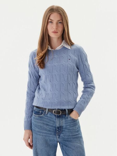 Tommy Hilfiger Sweter WW0WW43586 Błękitny Regular Fit. Niebieskie swetry klasyczne damskie Tommy Hilfiger, xl, z wełny, bez kołnierzyka. Za 399.99 zł.