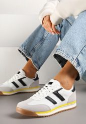 Białe Sneakersy Ozdobione Paskami Nairalina. Białe obuwie sportowe damskie Renee, z jeansu, bez zapięcia. Za 89.99 zł.