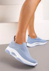 Niebieskie Casualowe Buty Sportowe na Grubszej Podeszwie Ozdobione Perforacją Fiovena. Niebieskie obuwie sportowe casual damskie Renee, z jeansu. Za 39.99 zł.