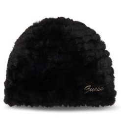Czapka Guess. Czarne czapki damskie Guess, na zimę, z aplikacjami. Za 214.99 zł.