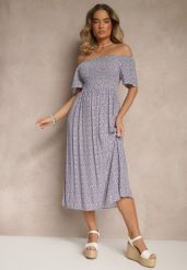 Fioletowa Bawełniana Sukienka Hiszpanka o Rozkloszowanym Kroju w Kwiaty Sadique. Fioletowe sukienki damskie Renee, bez wzorów, z bawełny, eleganckie, bez ramiączek. W wyprzedaży za 39.99 zł.
