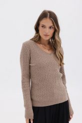 WEŁNIANY SWETER BETTY TAUPE L - Flawless. Swetry klasyczne damskie Flawless, l, z wełny, bez kołnierzyka. Za 413.00 zł.