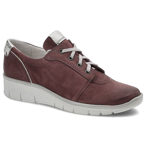 Bordowe Półbuty Pollonus Damskie Skórzane Buty. Czerwone półbuty damskie Pollonus, bez wzorów, z nubiku, bez obcasa, na koturnie, bez zapięcia. Za 169.00 zł.