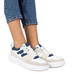 Biało-niebieskie sneakersy trampki damskie białe. Białe trampki damskie bez wzorów, z dresówki, bez zapięcia. Za 84.03 zł.