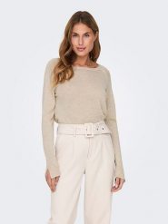 ONLY Sweter w kolorze beżowym rozmiar: L. Brązowe swetry klasyczne damskie Only, l, bez kołnierzyka. Za 61.46 zł.