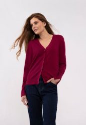 Krótki kardigan S-VIVI. Czerwone kardigany damskie Volcano, s, bez wzorów, z materiału. Za 139.99 zł.
