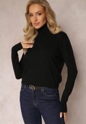 Czarny Sweter Golf o Dopasowanym Fasonie z Wiskozą Nalexa. Czarne golfy damskie Renee, l, bez wzorów, z dzianiny, bez ramiączek. Za 54.99 zł.