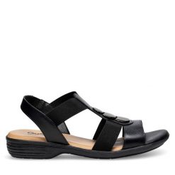 Sandały Go Soft. Czarne sandały damskie GO SOFT, bez wzorów, bez obcasa, na płaskiej podeszwie, bez zapięcia. Za 119.99 zł.