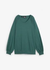 Bluzka oversize z czystej bawełny. Zielone bluzki damskie bonprix, bez wzorów, z bawełny, bez kołnierzyka, bez ramiączek. Za 84.99 zł.