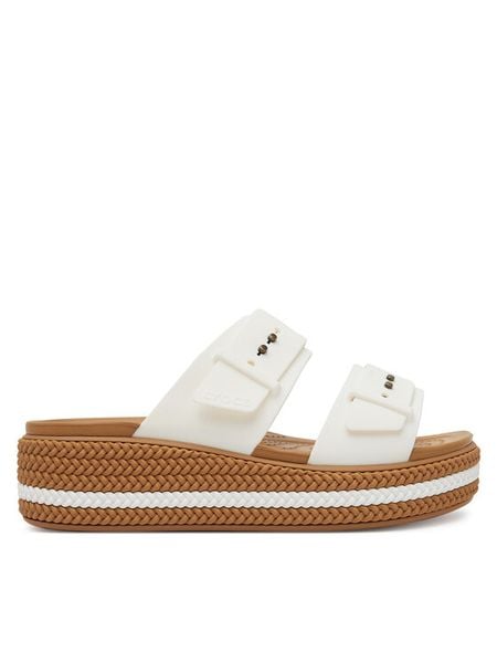 Crocs Klapki Brooklyn Woven Buckle 209978 Biały. Białe klapki damskie Crocs, bez wzorów, z tworzywa sztucznego, bez obcasa, bez zapięcia. Za 299.99 zł.