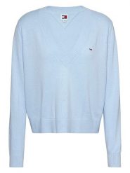 TOMMY JEANS Sweter w kolorze błękitnym rozmiar: M. Niebieskie swetry klasyczne damskie Tommy Jeans, m, z jeansu, bez kołnierzyka. Za 171.28 zł.