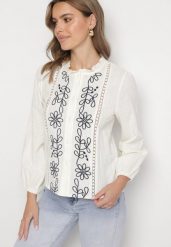 Beżowa Koszula z Bawełną i Wiskozą Ozdobiona Haftem Nalaviris. Brązowe koszule damskie Born2be, l, z aplikacjami, z bawełny, eleganckie, bez kołnierzyka, bez ramiączek. Za 99.99 zł.