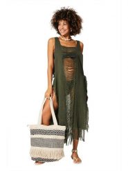 Aller Simplement Sukienka w kolorze khaki rozmiar: 34-40. Brązowe sukienki damskie Aller Simplement, bez wzorów, z bawełny, bez ramiączek. Za 100.99 zł.