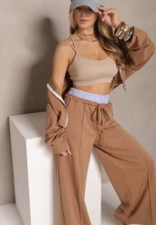 Brązowy Komplet Dresowy z Wiskozą Bluza i Spodnie o Szerokim Kroju Melriva. Brązowe bluzy damskie Renee, bez wzorów, z dresówki, z kapturem. Za 179.99 zł.