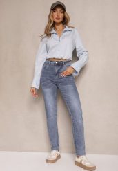 Jasnoniebieskie Jeansy Skinny Regular Waist Galoriela. Niebieskie jeansy damskie Renee, bez wzorów, z jeansu. Za 59.99 zł.