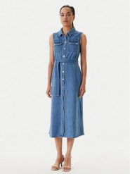 Morgan Sukienka jeansowa 251-RJEAN Niebieski Regular Fit. Niebieskie sukienki damskie Morgan, bez wzorów, z bawełny, bez ramiączek. Za 499.99 zł.