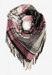 Szaro-Różowy Kraciasty Szalik z Wiskozy i Bawełny z Frędzlami Relavis. Szare szaliki damskie Renee, na zimę, bez wzorów, z bawełny. Za 29.99 zł.