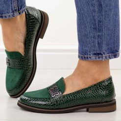 Zielone lekkie mokasyny damskie Potocki 19459. Zielone mokasyny damskie POTOCKI, na jesień, z jeansu, bez obcasa. Za 189.00 zł.