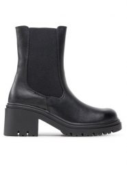 DeeZee Botki ZAL6108-1 Czarny. Czarne botki damskie DeeZee, ze skóry, bez obcasa, na słupku, bez zapięcia. Za 229.99 zł.