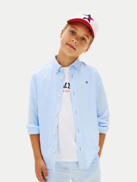 Tommy Hilfiger Koszula KB0KB09550 Niebieski jasny Relaxed Fit. Niebieskie koszule chłopięce Tommy Hilfiger, bez wzorów, ze lnu, bez kołnierzyka, bez ramiączek. Za 188.99 zł.