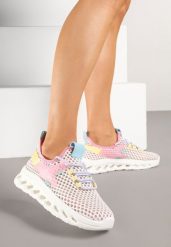 Biało-Różowe Buty Sportowe Sneakersy Siateczkowe na Tłoczonej Platformie Lurilia. Białe obuwie sportowe casual damskie Renee, z jeansu. Za 59.99 zł.