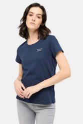 Damski T-Shirt Mustang Style Alma Navy Blazer 1016155 5324. Niebieskie t-shirty damskie Mustang, l, bez wzorów, bez kołnierzyka. Za 79.99 zł.