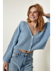 Happiness Istanbul Kardigan w kolorze błękitnym rozmiar: onesize. Niebieskie kardigany damskie Happiness Istanbul, bez wzorów, ze splotem. Za 56.93 zł.