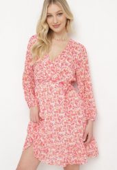 Różowa Sukienka Asootis. Czerwone sukienki damskie Born2be, bez wzorów, z materiału, bez ramiączek. Za 109.99 zł.