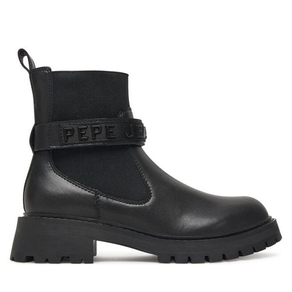 Botki Pepe Jeans. Czarne botki damskie Pepe Jeans, z jeansu, bez obcasa, na płaskiej podeszwie, bez zapięcia. Za 379.99 zł.