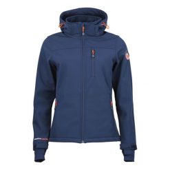 Kurtka damska softshell z kapturem Peak Mountain Aclaude. Niebieskie kurtki damskie Peak Mountain, xl, bez wzorów, z elastanu, z kapturem. Za 248.50 zł.