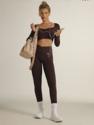 4F Legginsy treningowe damskie 4F x Anna Lewandowska - brązowe L. Brązowe legginsy damskie 4F, l, bez wzorów, z materiału. Za 129.99 zł.