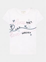 Guess T-Shirt A3GI02 K6YW1 Biały Regular Fit. Białe koszulki i t-shirty dziewczęce Guess, z aplikacjami, z bawełny, bez kołnierzyka, bez ramiączek. Za 89.99 zł.