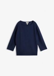 Bluzka ze strukturą z materiału Interlock z mieszanki bawełny. Niebieskie bluzki damskie bonprix, bez wzorów, z bawełny, bez kołnierzyka, bez ramiączek. Za 84.99 zł.