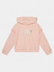 Tommy Hilfiger Bluza Hilfiger Script Ruffle Hoodie KG0KG07720 Różowy Regular Fit. Czerwone bluzy dziewczęce Tommy Hilfiger, bez wzorów, z bawełny, bez ramiączek, bez kaptura. Za 229.99 zł.