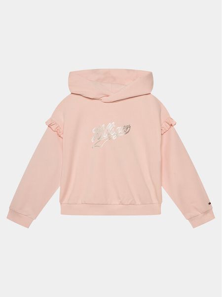 Tommy Hilfiger Bluza Hilfiger Script Ruffle Hoodie KG0KG07720 Różowy Regular Fit. Czerwone bluzy dziewczęce Tommy Hilfiger, bez wzorów, z bawełny, bez ramiączek, bez kaptura. Za 189.99 zł.