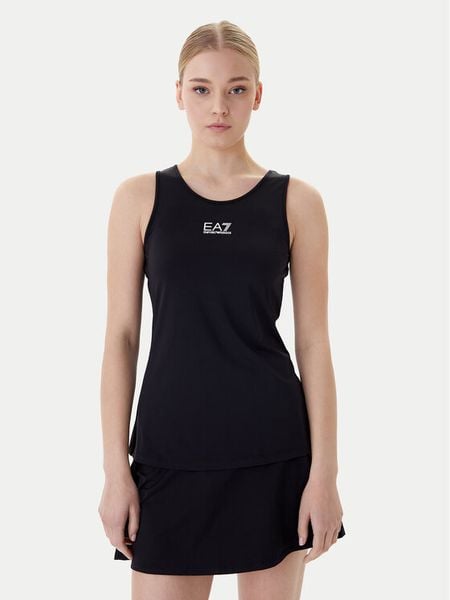 EA7 Emporio Armani Top 7W000314 AF14524 UC001 Czarny Regular Fit. Czarne koszulki sportowe damskie EA7 Emporio Armani, l, bez wzorów, z syntetyku, bez ramiączek, tenisowe. Za 299.99 zł.