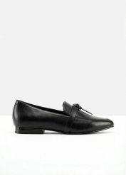 Loafersy z kokardką. Czarne balerinki damskie bonprix, bez wzorów. Za 54.99 zł.