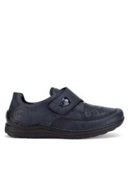 Rieker Półbuty 48951-14 Niebieski. Niebieskie półbuty damskie Rieker, bez wzorów, z materiału, bez obcasa, na płaskiej podeszwie, bez zapięcia. Za 319.99 zł.