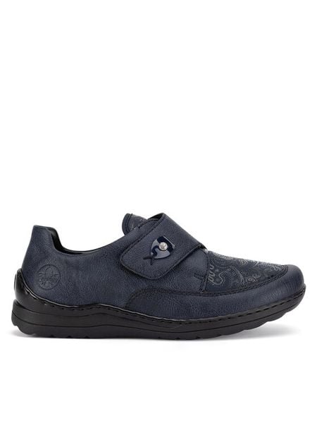 Rieker Półbuty 48951-14 Niebieski. Niebieskie półbuty damskie Rieker, bez wzorów, z materiału, bez obcasa, na płaskiej podeszwie, bez zapięcia. Za 319.99 zł.