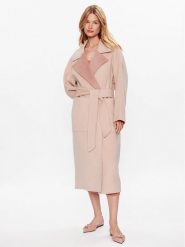 Calvin Klein Płaszcz wełniany K20K205855 Różowy Regular Fit. Czerwone płaszcze damskie Calvin Klein, na zimę, bez wzorów, z wełny, bez kaptura. Za 3,839.00 zł.