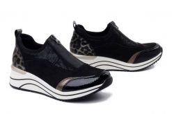RIEKER REMONTE D0T08-02 black combination, półbuty damskie. Czarne półbuty damskie Rieker Remonte, bez wzorów, bez obcasa, na koturnie, bez zapięcia. Za 379.90 zł.